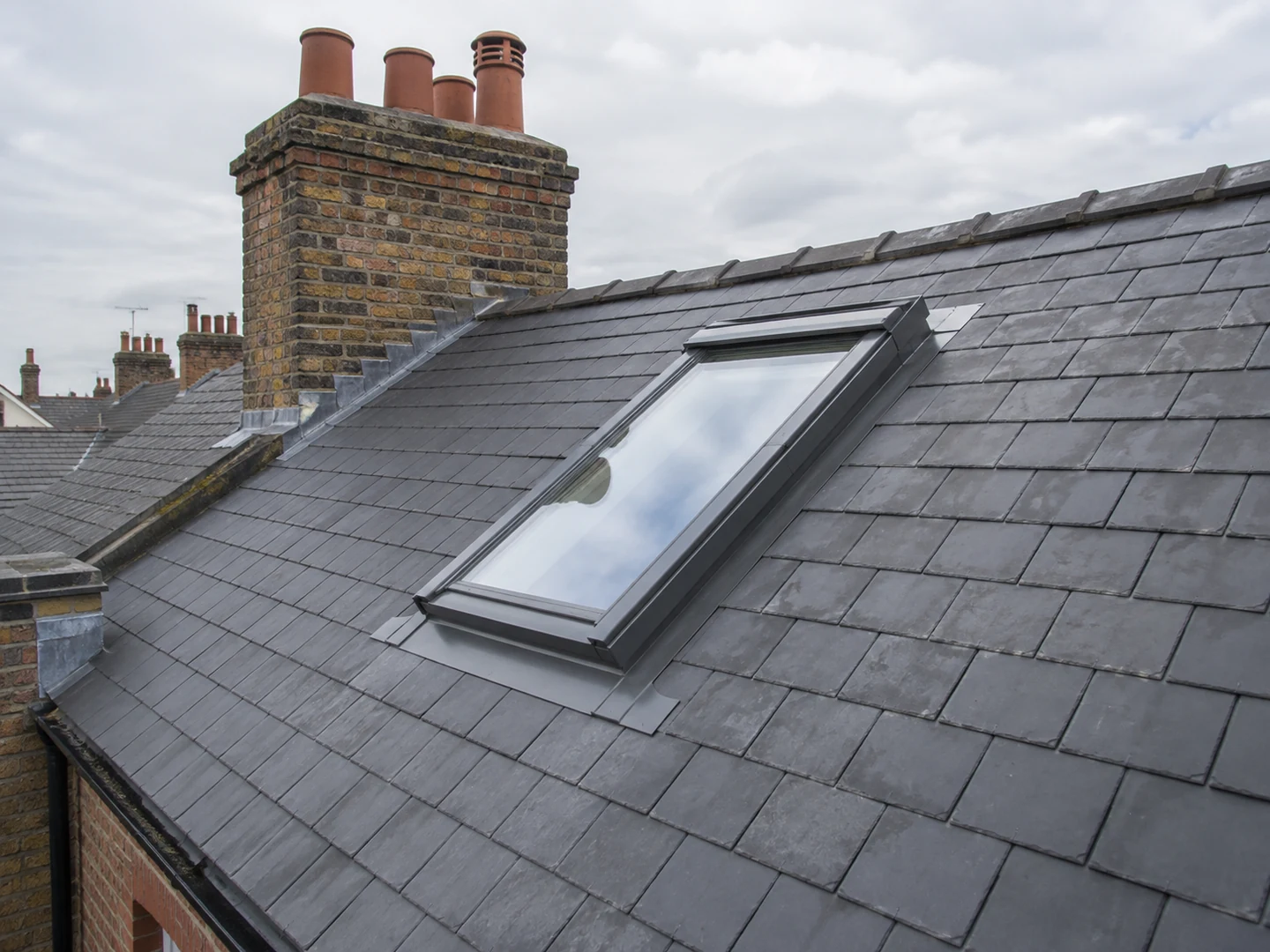 Illustration of a roof window and slate detailing