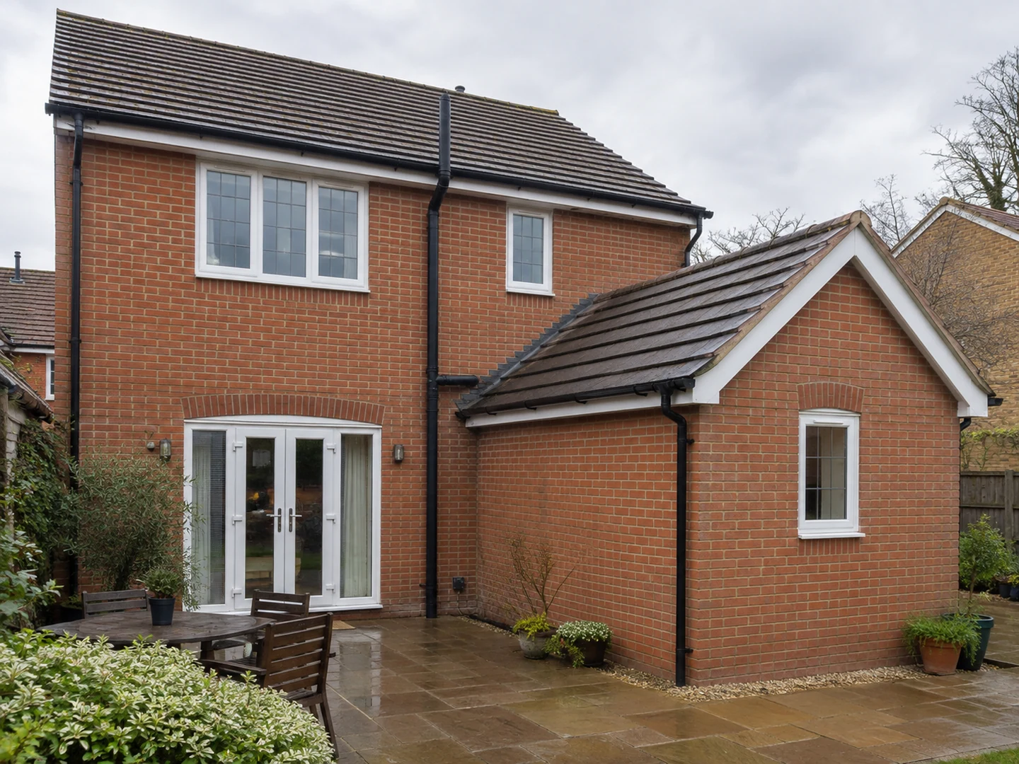 Illustration of residential guttering and roofline details